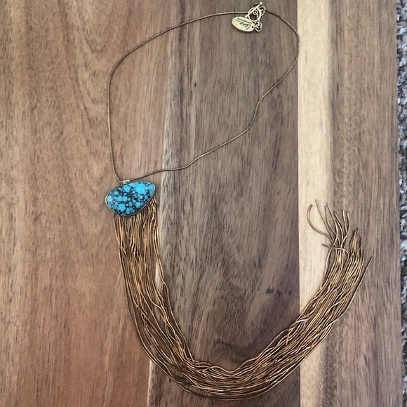 Anthropologie Bolo Fringe Turquoise Necklace